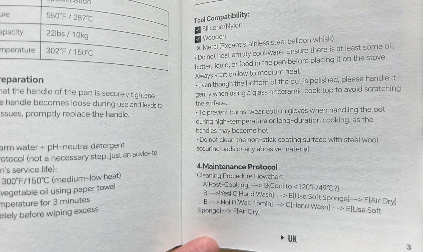 Page 3 of the manual: under the heading "4.Maintenance Protocol / Cleaning Procedure Flowchart", raw unrendered Mermaid syntax is printed as body text